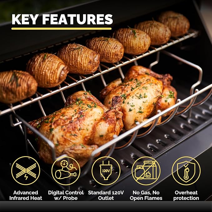 Turbo E XL Electric Grill, 1700W Infrared, Warming Rack and Probe, Apartment - Image 2