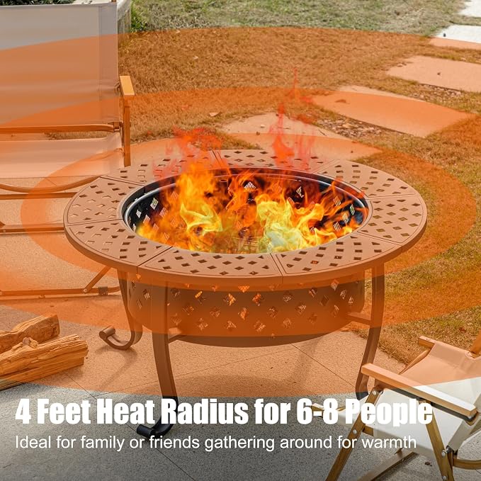 36 Inch Fire Pit with 2 BBQ Grills, Wood Burning Fire Pits - Image 4
