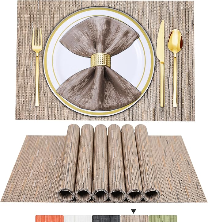 BETEAM Placemats Set of 6, Woven Vinyl Placemat by BETEAM