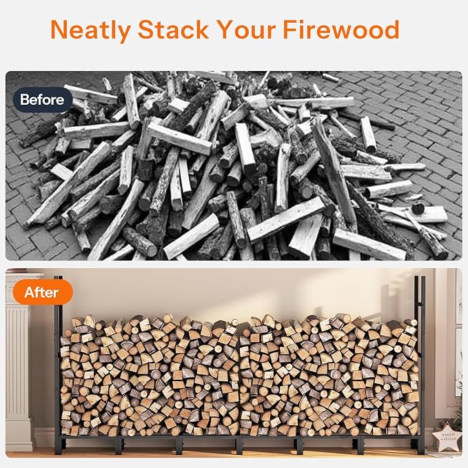 HOOBRO 8FT Firewood Rack with Cover, Outdoor Firewood Log Rack, Adjustable Log - Image 7