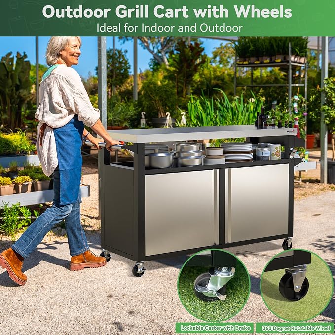Stanbroil Rolling Outdoor Kitchen Island, BBQ Grill Cart - Image 5