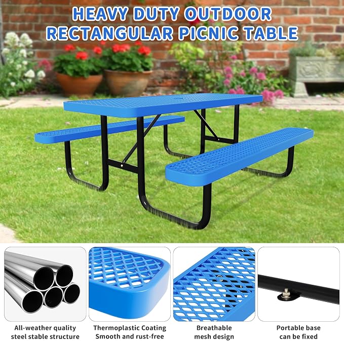 48'' Rectangular Steel Picnic Table - Image 4