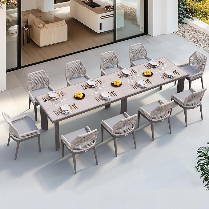 PURPLE LEAF 11 Pieces Patio Dining Set Aluminum Rectangular Table and Wicker by PURPLELEAF