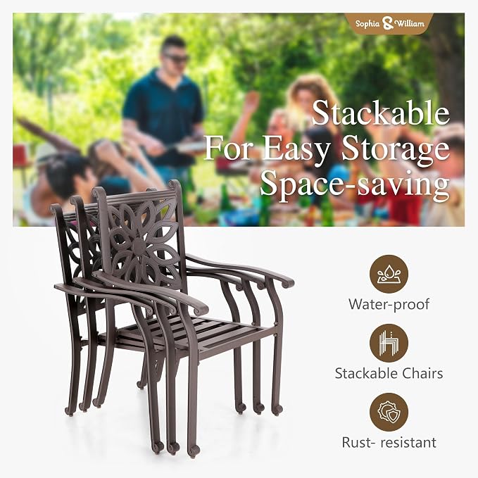 Sophia & William 7 Pieces Cast Aluminium Patio Dining Furniture Set - Image 4