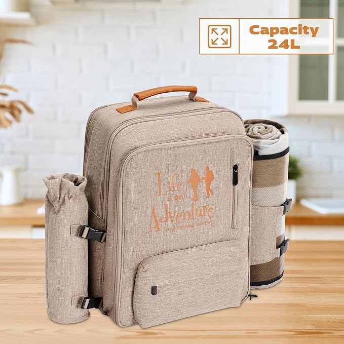 24L Insulated Picnic Basket Leak Proof Picnic Backpack - Image 9