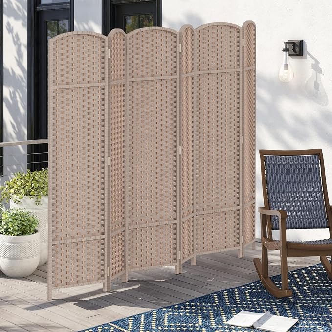 Room Divider 6 Panel Screen 5.6 Ft Tall Partition Room Dividers Beige Privacy - Image 6