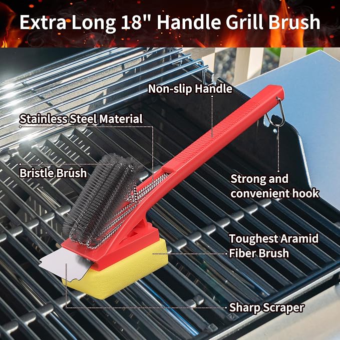 BBQ Grill Brush with Scraper-Removable BBQ Clearning Brush Head with Wire - Image 2