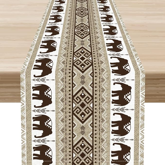 African Tribal Table Runner, Rustic Boho Elephants Diwali India Aztec Bohemian by Unknown