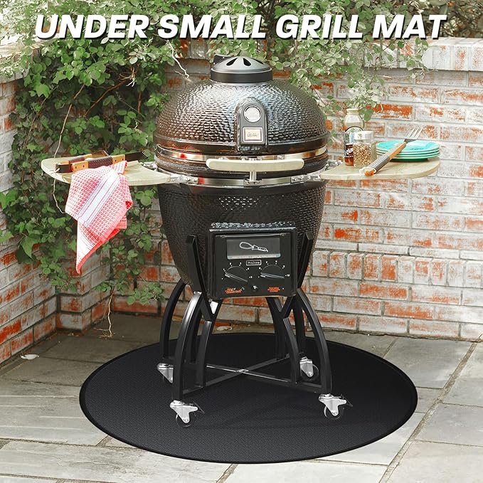 Grill Pad Floor Mat, 48-Inch Round Fireproof Fiberglass, Black