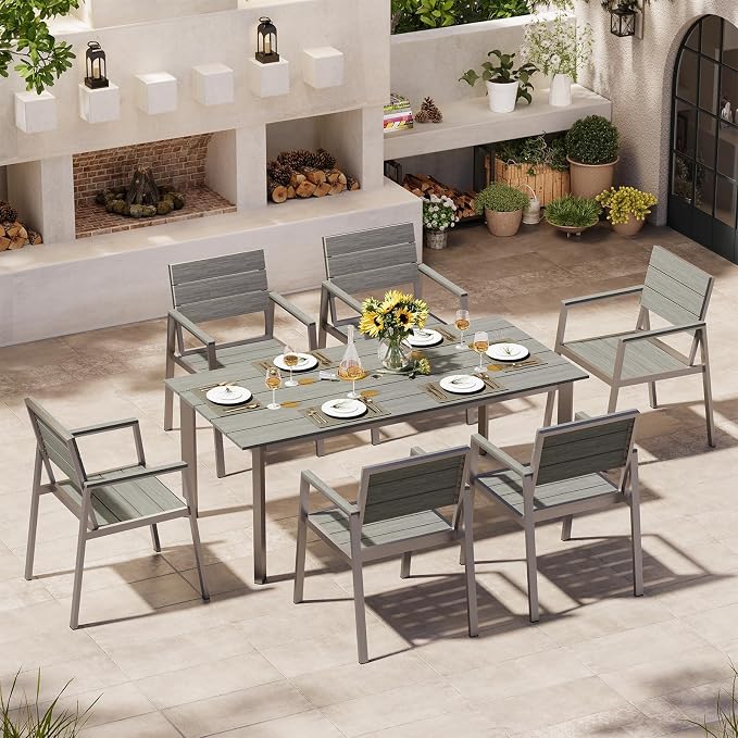 Outdoor Dining Set for 6, Patio Table and Chairs Set by Oasbira