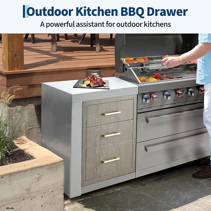 Stainless Steel Outdoor Kitchen Triple Drawers 18" W x 23" D x 23" H - Image 7