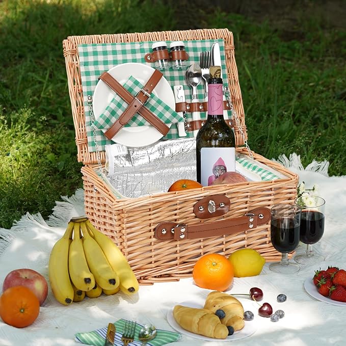 ZORMY Wicker Picnic Basket for 2 Person, Willow Hamper Basket Sets - Image 3