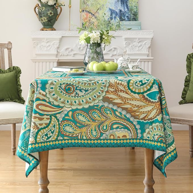 Designer Green Table Cloth Rectangle Table, Vintage Linen Wrinkle Resistant - Image 3