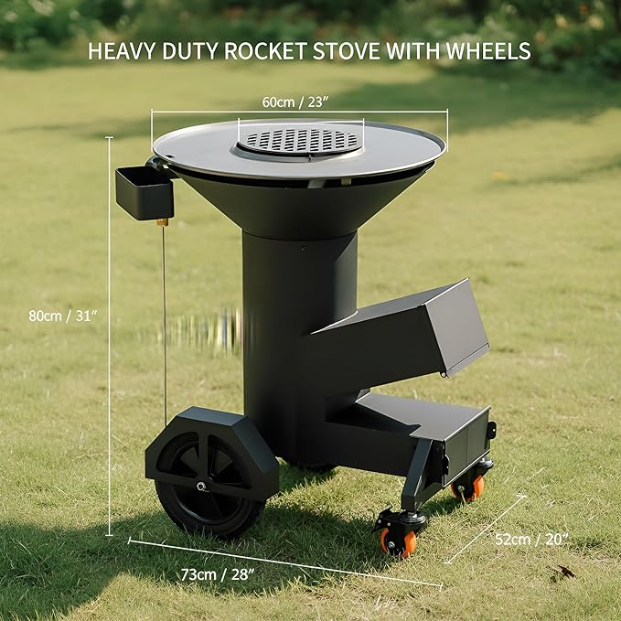 3-in-1 Rocket Stove with Griddle, Grate & Pot Rack, Large Wood BBQ Grill with - Image 2