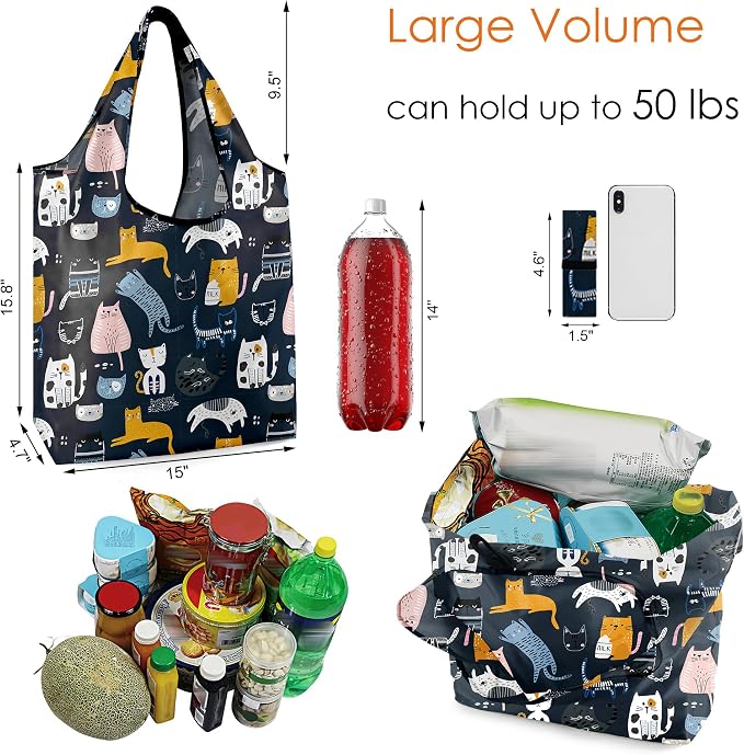 BeeGreen 6 Pack Cats Reusable Grocery Bags Gifts - Image 2
