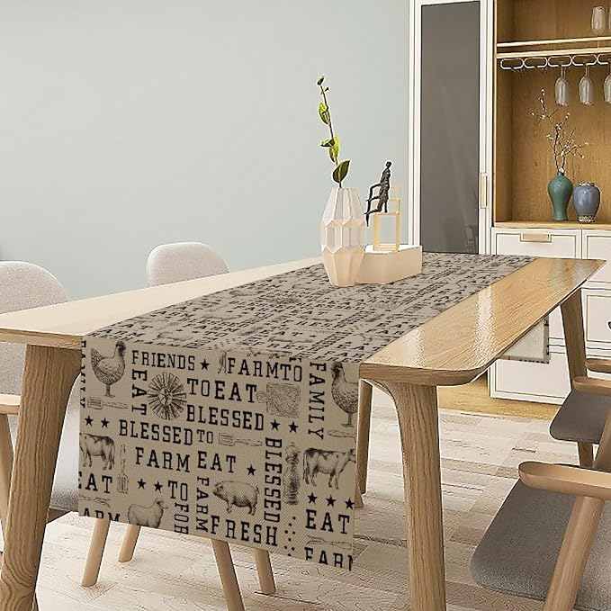 Farmhouse Animal Table Runner, Vintage Country Cow Chicken Sheep Pig Rustic - Image 2