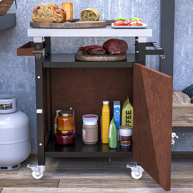 Outdoor Grill Cart with Stainless Steel Tabletop, Patio Kitchen Island with - Image 7