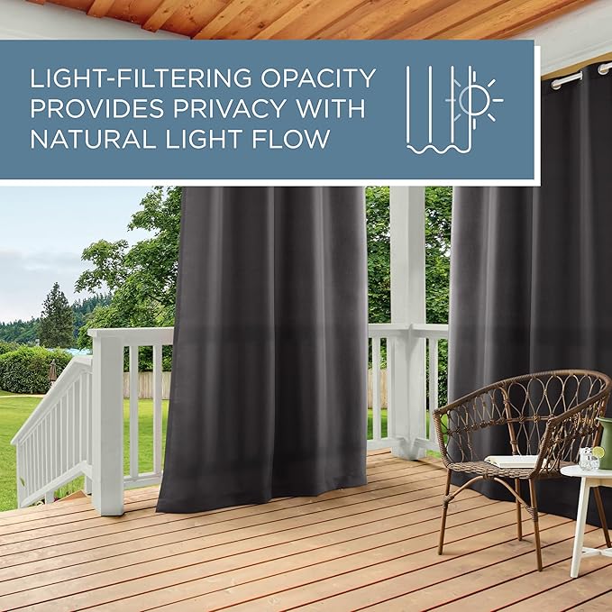Outdoor Curtain Panels, Charcoal Light-Filtering Polyester, 54 x 120 Inch Pair