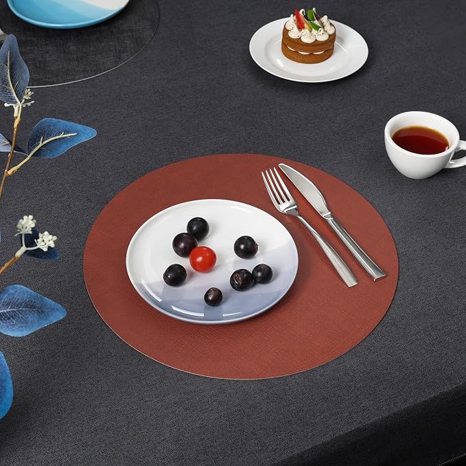 Myir JUN Round Dual-Sided Placemats, Faux Leather Set of 4 - Image 8