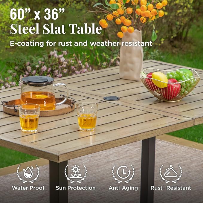 Outdoor Patio Dining Table for 6, All Weather Wrought Iron Outdoor Table for - Image 4