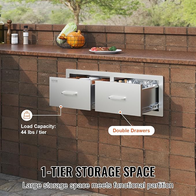 VEVOR Outdoor Kitchen Drawers 30" W x 10" H x 20" D, Horizontal Double BBQ - Image 5