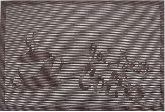 Gugrida Placemats Set of 6 Plaid Checkered Coffee Heat-Resistant Anti-Skid PVC - Image 3