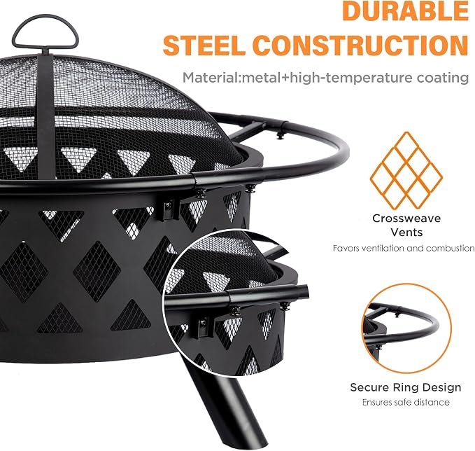 Red Mountain Valley 30'' Outdoor Wood Burning Fire Pit, 2-in-1 Large Round Fire - Image 3