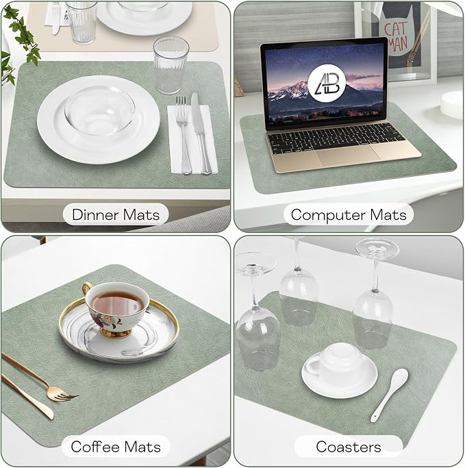 Faux Leather Placemats Set of 6 Table Mats Heat Resistant Reversible Place Mats - Image 7