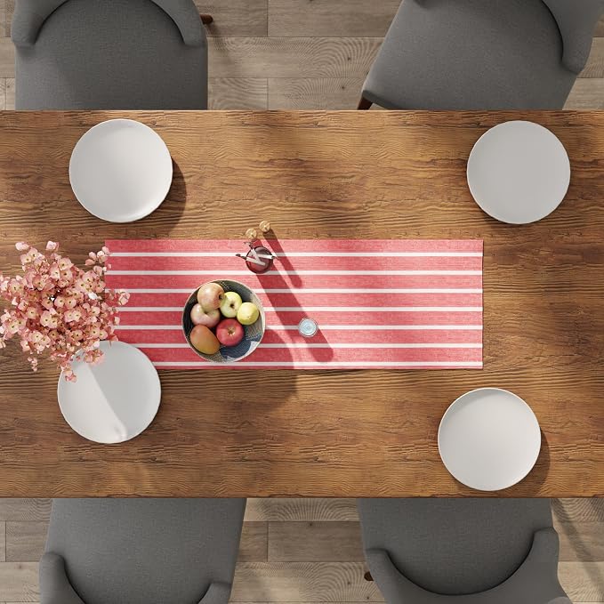 Encasa XO Cotton Dining Table Runner | Roma Red Stripes | Size 13x36 in - Image 4