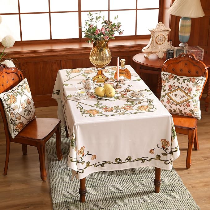patdrea Designer Vintage Linen Rectangle Tablecloth, French Floral Tablecloths - Image 3