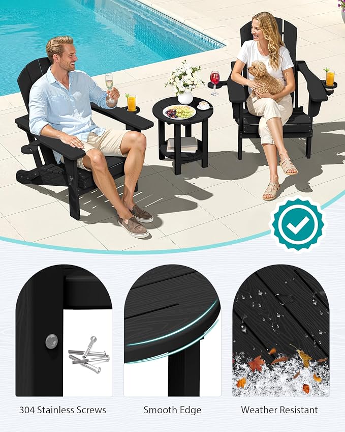 SERWALL Round Outdoor Side Table, HDPE Small Adirondack End Table, 2-Tier Patio - Image 5