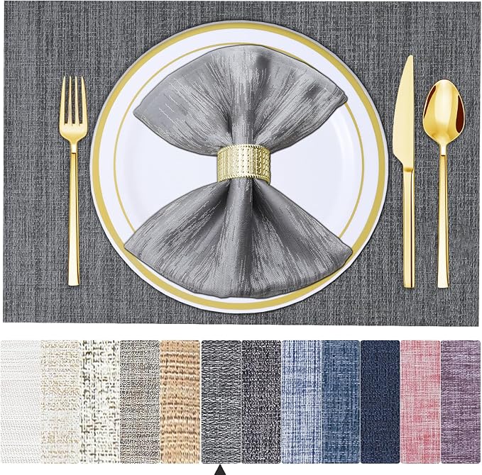 BETEAM Placemats Set of 8, Woven Vinyl Placemat by BETEAM