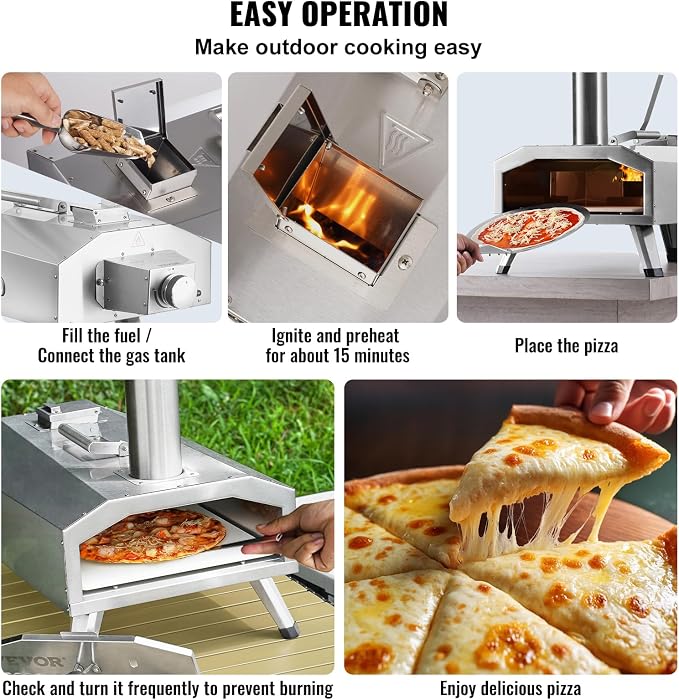 VEVOR Dual Fuel Pizza Oven Outdoor, 12 Inch Wood Fire & Propane Gas Pizza Oven - Image 6