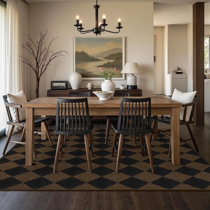 Easy Jute Coffee Checkered 5x7 Area Rug, Washable Modern Rugs - Image 7