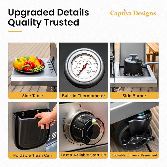 Captiva Designs 6-Burner Propane Gas BBQ Grill - Image 9