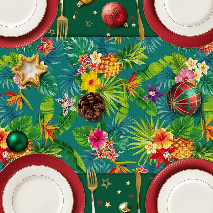 Tropical Pineapple Table Runner Burlap Kitchen Dining Linen Table Decoration - Image 5