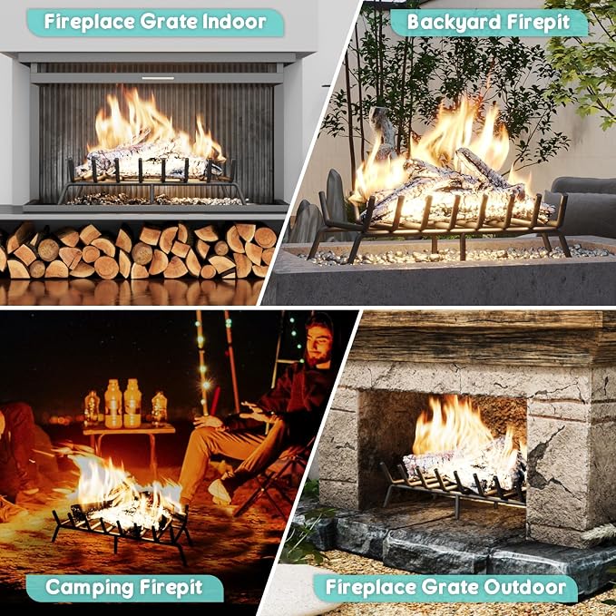 30-Inch Fireplace Grate, Heavy Duty 8-Bar Log Rack Holder Made of Solid Round - Image 6
