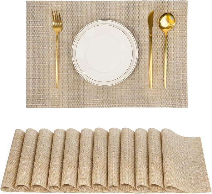 Placemats Set of 12，Non-Slip PVC Weave Table Mats Easy to Clean，Heat Resistant by flohar