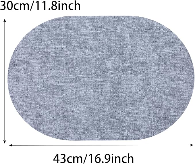 Leather Placemats Set of 6 Non Slip, Oval Blue Faux Leather Placemat Waterproof - Image 2