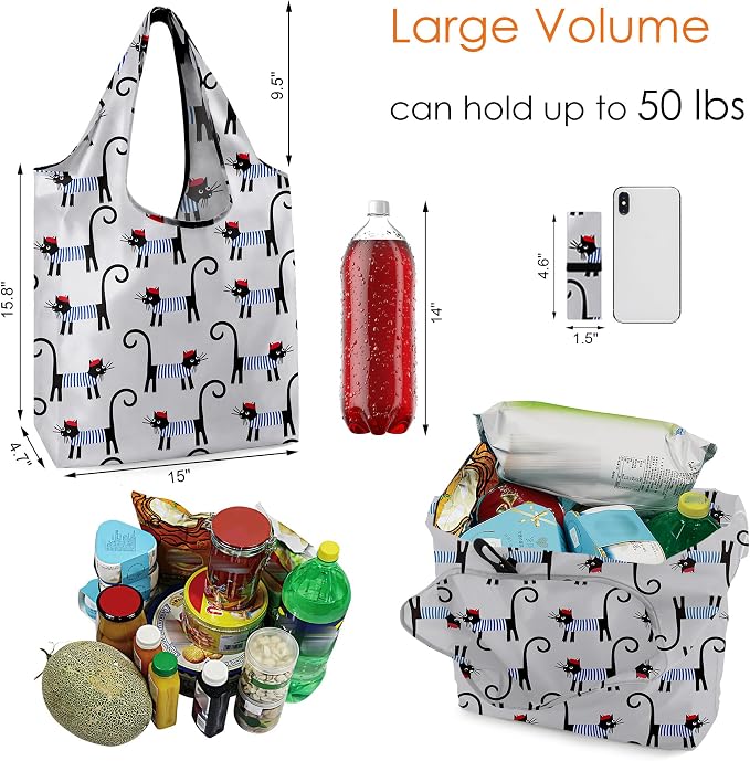 BeeGreen Gifts for Cat Lovers 6 Pack Cats Reusable Grocery Bags - Image 2