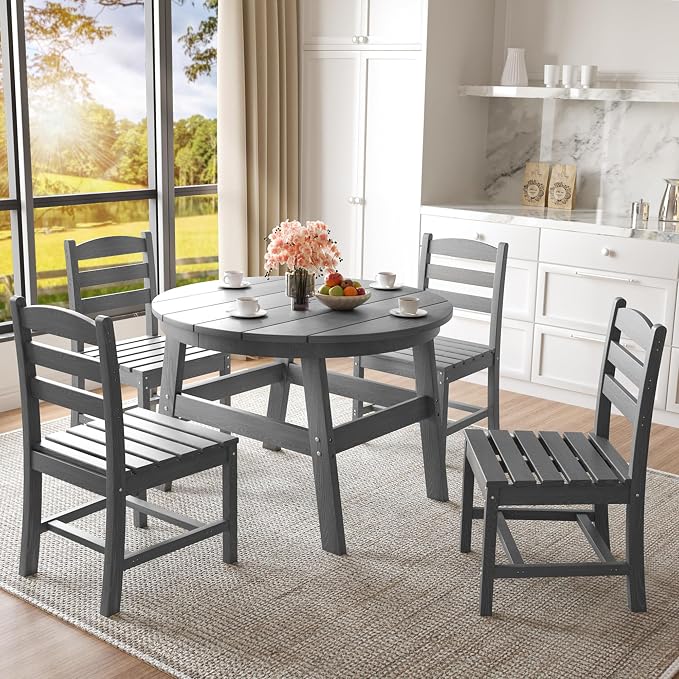 Pamapic 5 PCS Round Outdoor Dining Set, HDPE Outdoor Table and Chairs - Image 2