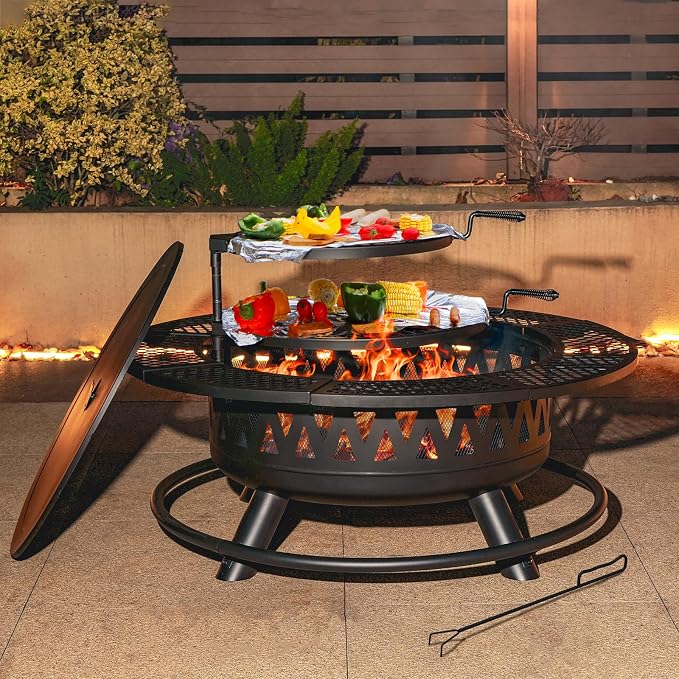42 Inch Fire Pit with 2 Grills, Large Outdoor Firepits - Image 8