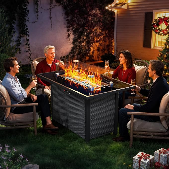 Propane Outdoor Fire Pit Table, Outdoor Gas FirePit W/Glass Wind Guard - Image 8