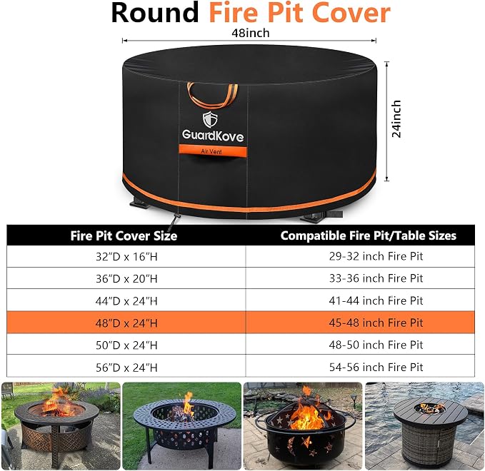 48 Inch Fire Pit Cover Round for 46”- 48” Fire Pit/Tables, Waterproof Tear & - Image 2