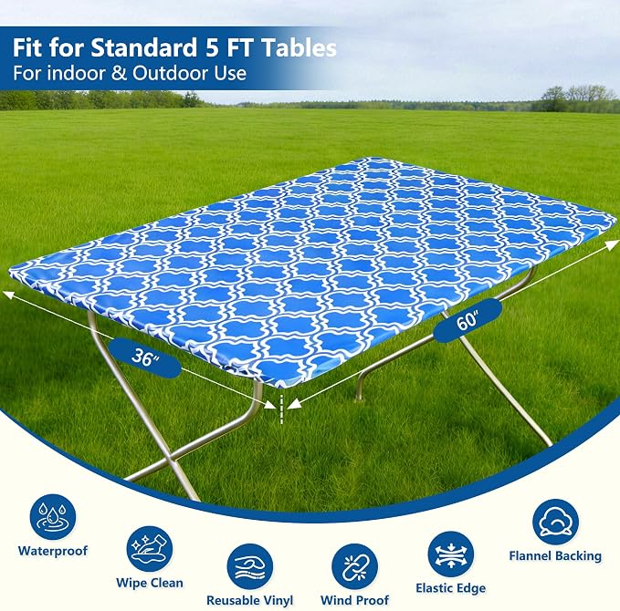 Rectangle Picnic Table Cloth, Elastic Waterproof Fitted Vinyl Tablecloths - Image 5