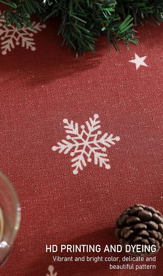 ISAENNE Designer Christmas Red Small Round Tablecloth, Linen Table Cloth - Image 4