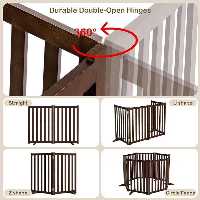 24" Height Tall Freestanding Pet Gate, Solid Wood Folding Safety Fence Wooden - Image 5