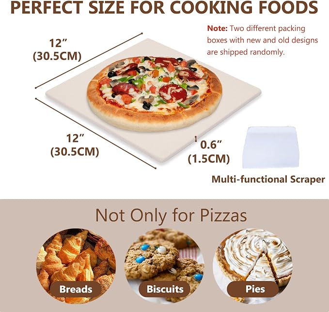 12" x 12" Pizza Stone Square Baking Stone | Premium Cordierite Pizza Grilling - Image 2