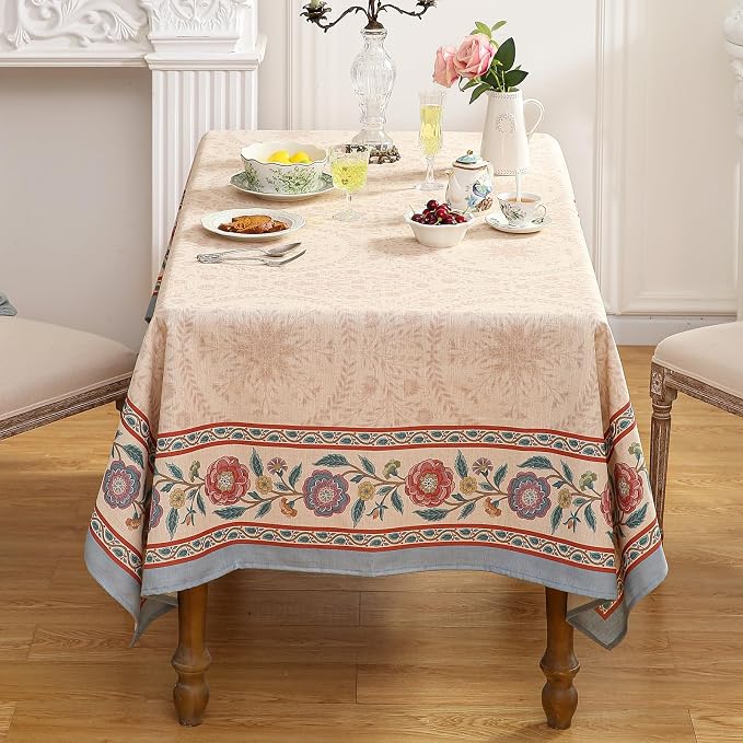 Beige Linen Rectangle Extra Long Tablecloth, Vintage Indian Style Soft and - Image 3