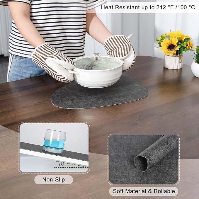 Placemats and Coasters, Washable Reversible Placemats Round Faux Leather - Image 5